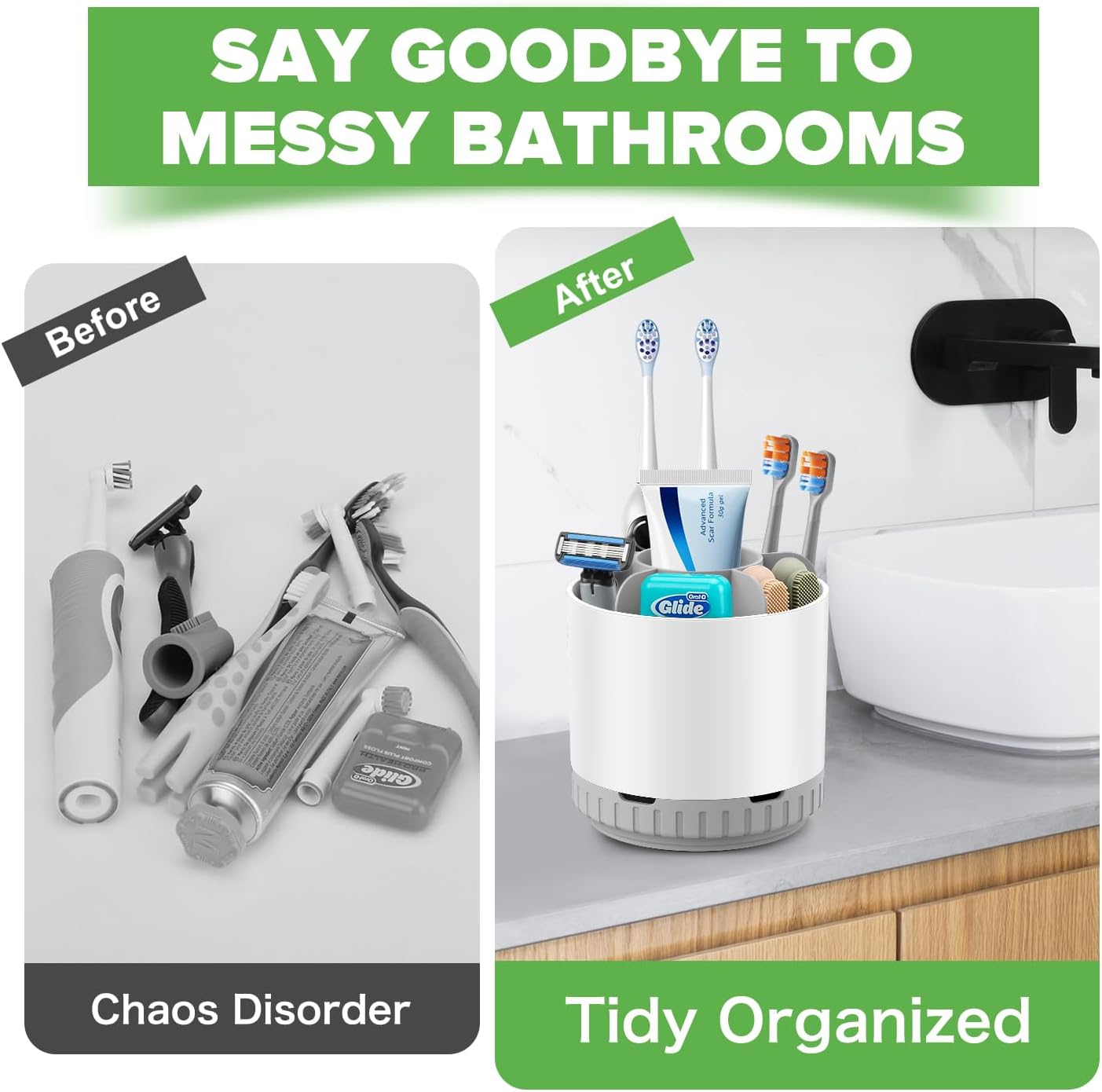 Toothbrush Holders for Bathrooms - White Rotating Kids Electric Toothbrush and Toothpaste Holder, Detachable 6 Slots Tooth Brush Organizer Bathroom Countertop Storage-BrightBean Baby