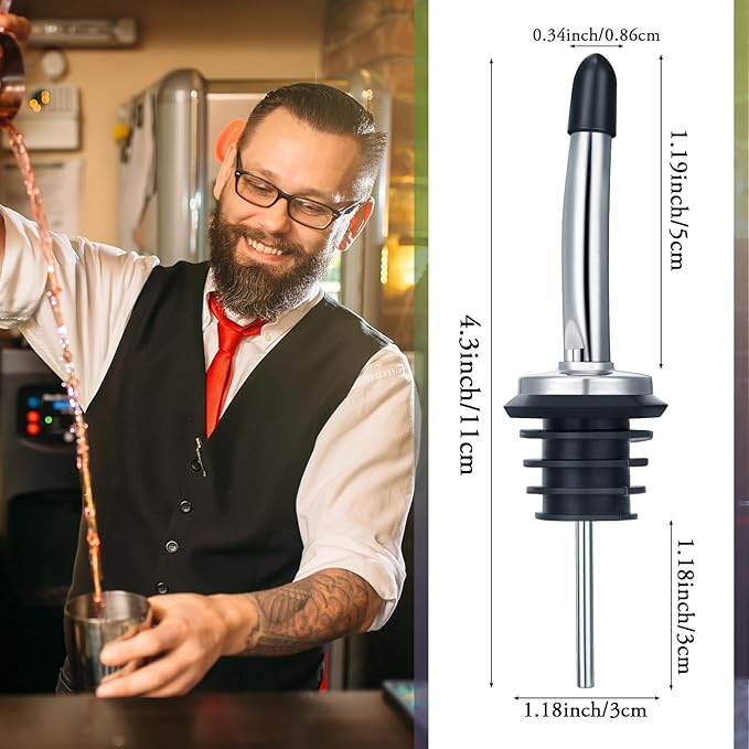 48 Pcs Stainless Steel Bottle Pourers Tapered Liquor Pourers with Rubber Dust Caps Tapered Spouts Set Bar Supplies Vinegar Bottle Dispenser Wine Liquor Spout for Oil Beer Drink Water