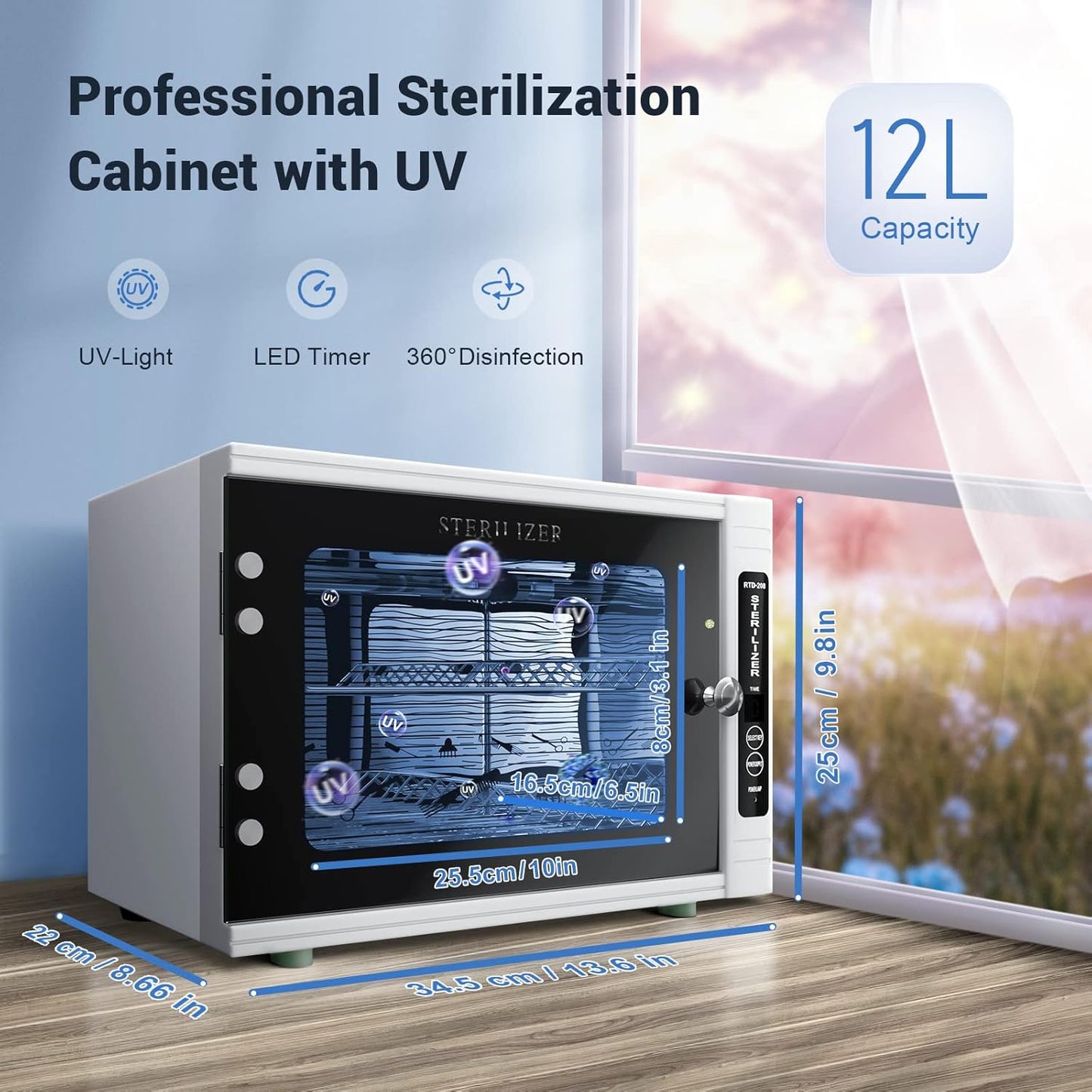 UV Sanitizing Cabinet (12L) Large Capacity - Metal Chemical-Free UVC Cleaner Box with Easy to Use Timer (5-60 Min) for Salon Tools, Manicure Supplies, Baby Bottles, Phones, Cutlery & More-BrightBean Baby