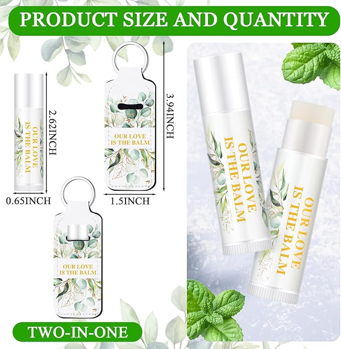 18 Sets Baby Shower Bridal Shower Favors for Guests Bulk Lip Balm and Lipstick Holder Keychains Set Baby Shower Bridal Shower Goodies Bags Thank You Gifts for Guests(Eucalyptus Wedding)-BrightBean Baby