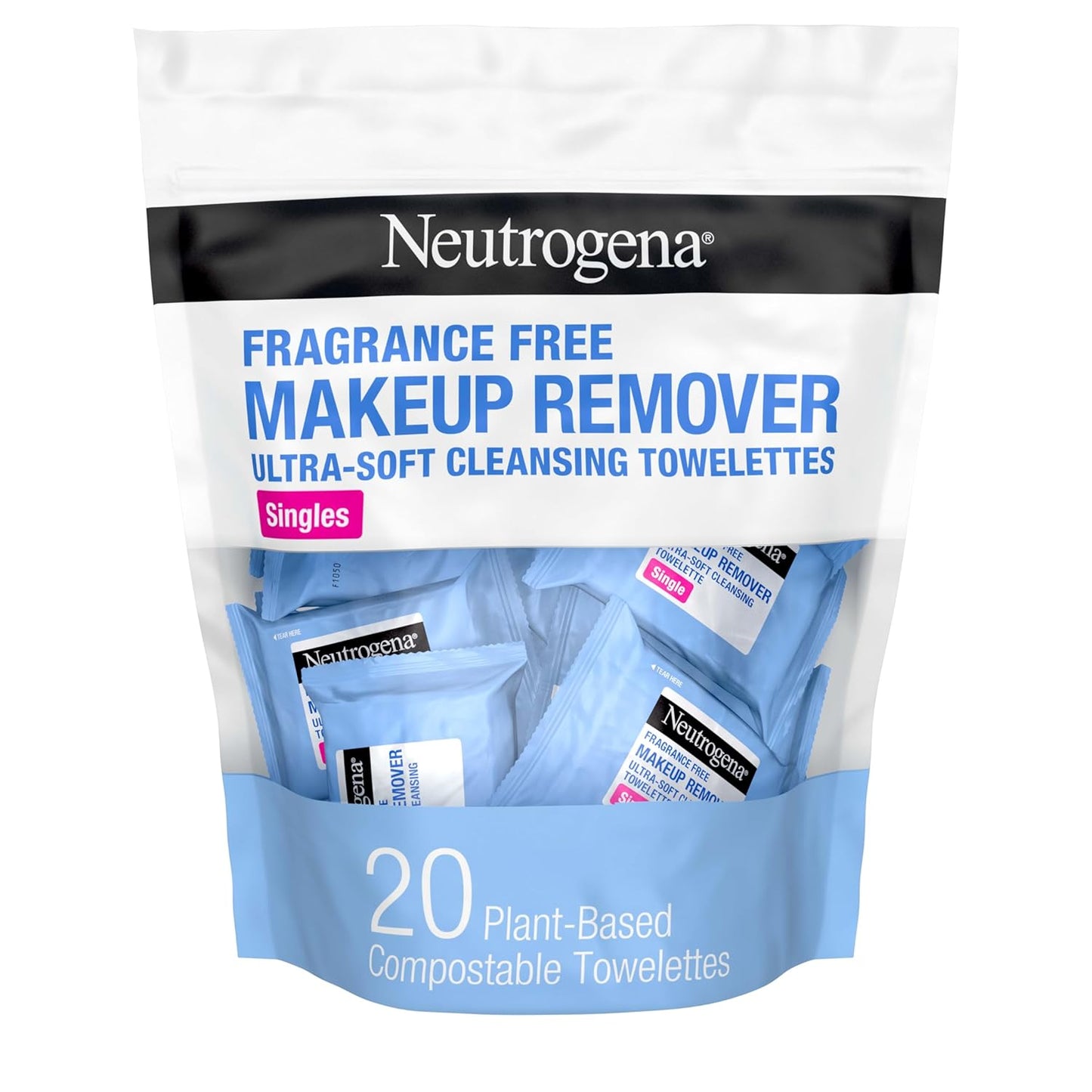 Neutrogena Fragrance-Free Makeup Remover Cleansing Towelette Singles, Individually-Wrapped Daily Face Wipes to Remove Dirt, Oil, Makeup & Waterproof Mascara for Travel & On-the-Go, 20 ct (Pack of 6)-BrightBean Baby