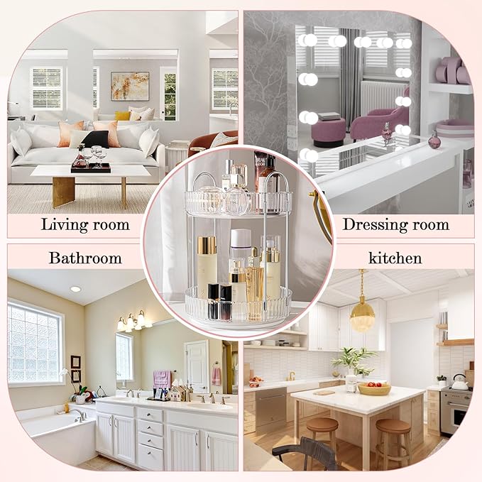 Rotating Makeup Organizer, 360° Spinning Makeup Storage Holder Rack, Dresser Bathroom Organizer Countertop, Large Capacity Perfume Skincare Lipstick Organizer for Vanity.(2 Tiers, Transparent)-BrightBean Baby