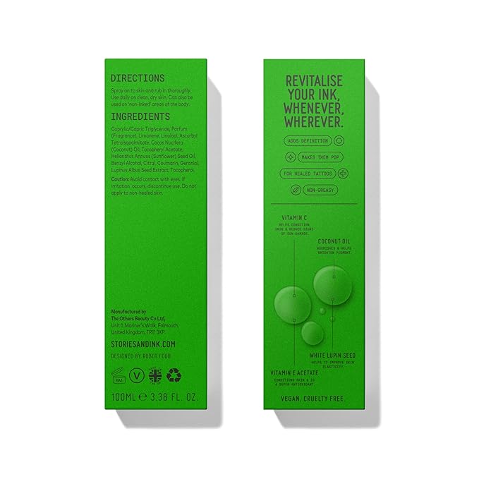 Stories & Ink Tattoo Care | HIGHLIGHTING BODY OIL for healed skin - Refreshes Faded Tattoos for Instant Tattoo Glow, 100 mL / 3.4 Fl Oz-BrightBean Baby