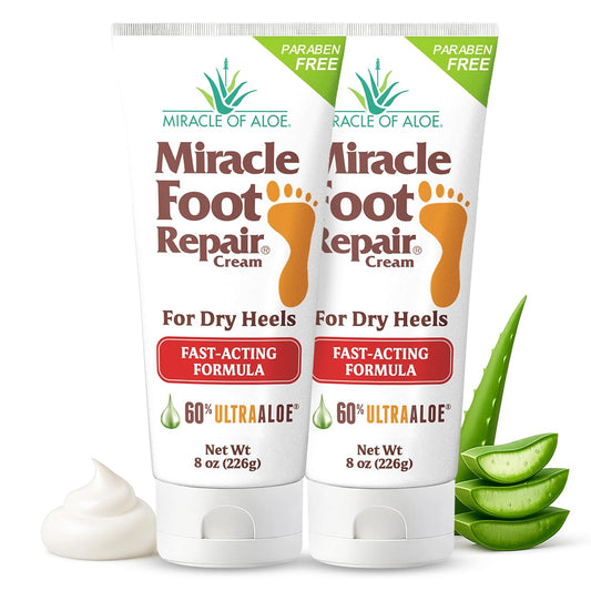 Miracle Foot Repair Cream (8 oz / 2-Pack) Repairs Dry Cracked Heels and Feet, 60% Pure UltraAloe Moisturizes, Softens, and Repairs-BrightBean Baby