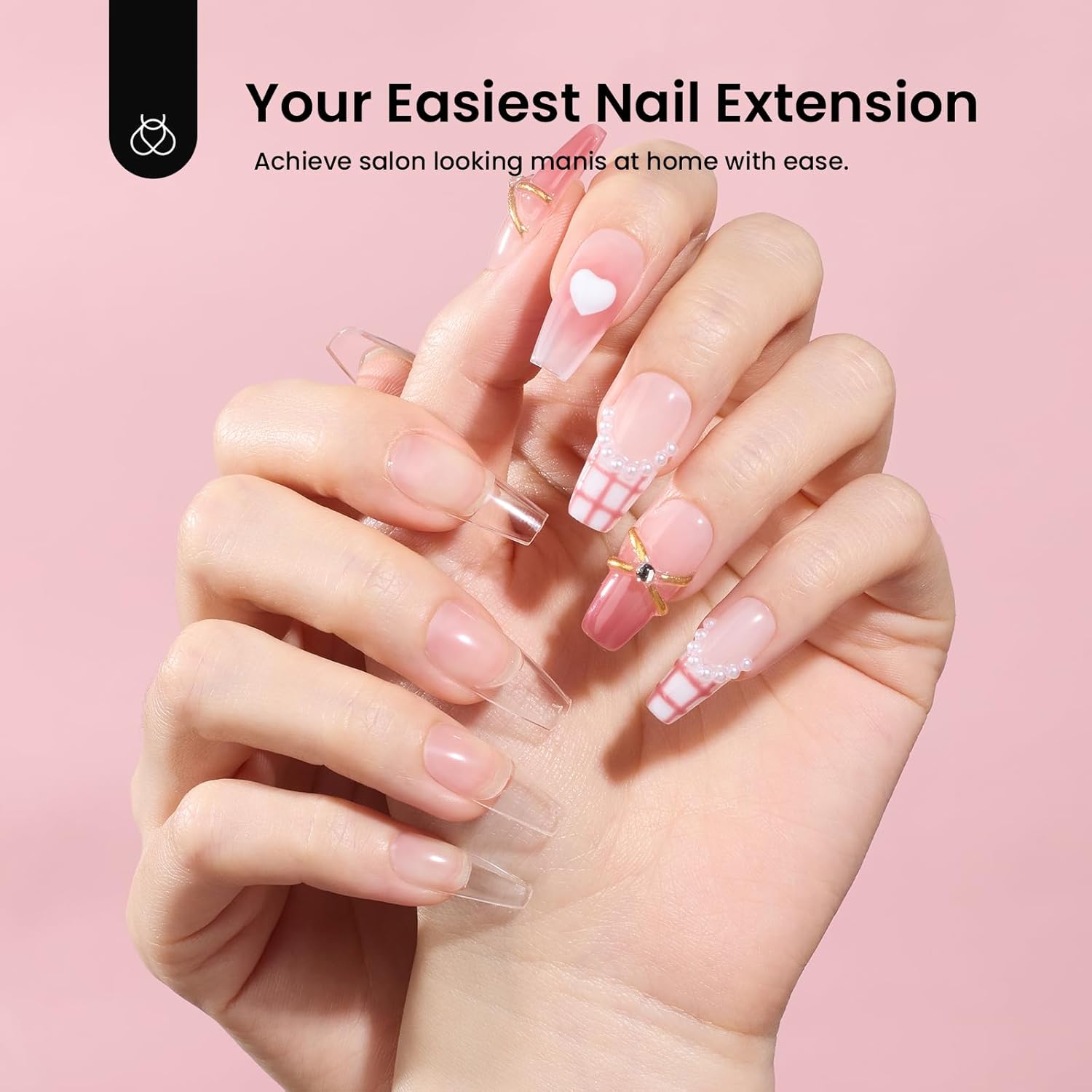 Beetles Gel Nail Kit Medium Coffin with Nail Dehydrator and Primer, 576Pcs Half Matte Etch-X Gel Nail Tips Solid Nail Glue Mini Nail Lamp Acrylic Nail Tips Easy DIY Nail Extension Set Gift for Women-BrightBean Baby