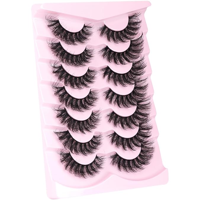 Mink Lashes Fluffy D-Curl False Eyelashes 20mm Long Volume Lashes That Look Like Extensions Cat Eye Fake Lashes Faux Mink Strip Lashes Pack 7 Pairs-BrightBean Baby