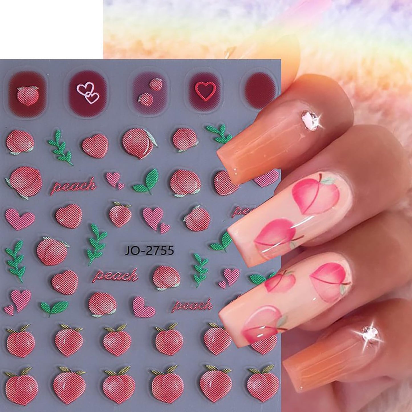 6 Sheets Fruit Nail Art Stickers 3D Self -Adhesive Cherry Strawberry Nail Decals Holographic Lemon Peach Nail Stickers Summer Cute Fruite Nail Decals Decoration for Women DIY Manicure Supplies-BrightBean Baby