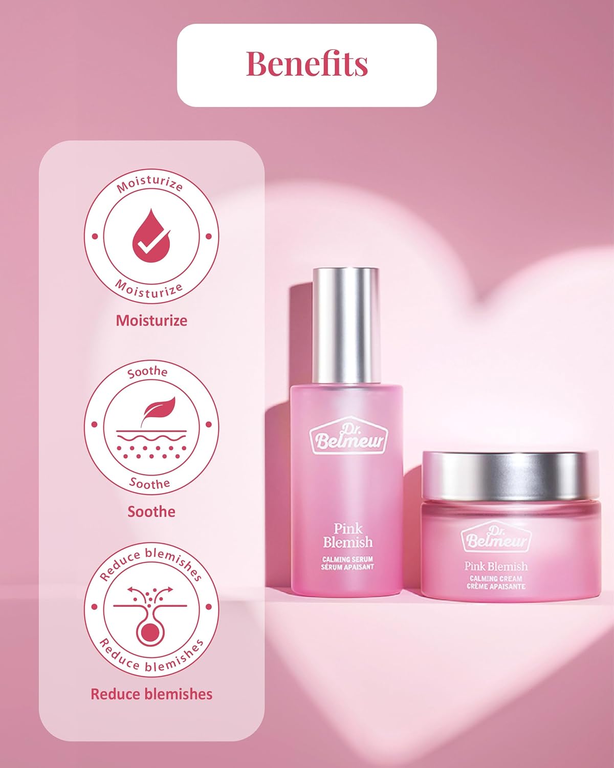 Pink Blemish Calming Serum (1.7fl oz) - Hydrating, Soothing Korean Skin Care for Sensitive Skin. Vegan Hyaluronic Acid, Niacinamide.-BrightBean Baby