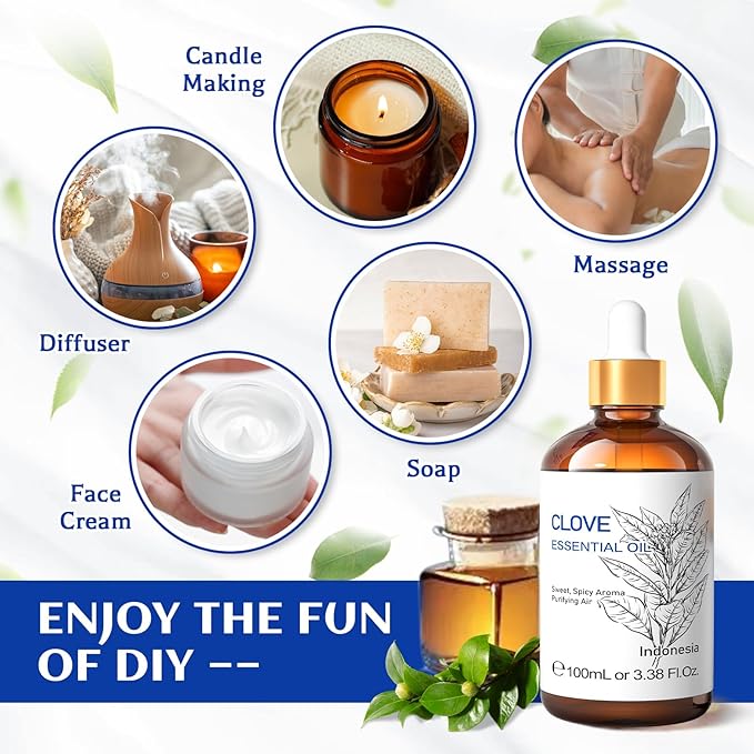 HIQILI 100ML Clove Oil for Teeth and Gums, Tooth Aches, Spray, Aromatherapy, 100% Pure Natural - 3.38 Fl Oz-BrightBean Baby