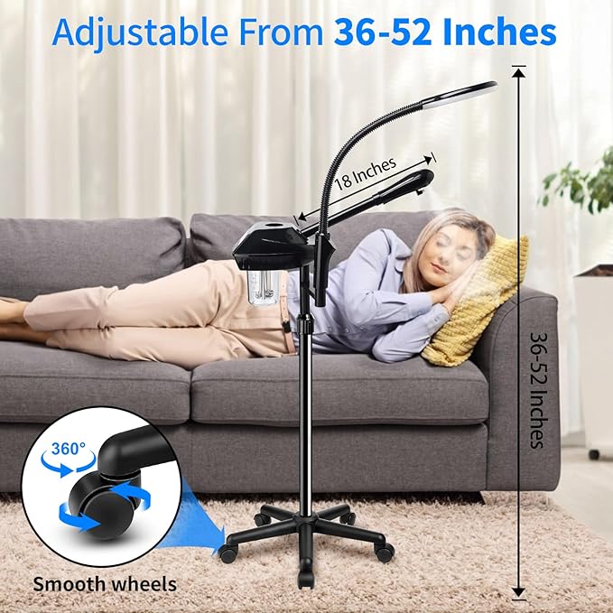 Professional Facial Steamer on Wheels, 2-in-1 Facial Steamers with 5X Magnifying Lamp, Facial Steamer for Facial Deep Cleaning, Facial Humidifier for Spa, Salon and at Home Use-BrightBean Baby