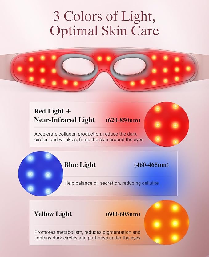 Red Light Therapy for Eyes, Wireless Under-Eye Red Light Therapy Mask with Timing Function, 3 Modes with Near-Infrared, Rechargeable Mask for Home Skincare-BrightBean Baby