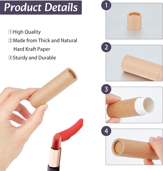 NICENEEDED 10 PCS Paperboard Lip Balm Tubes Set, Refillable Paper Lipstick Tube, Round Cardboard Empty Lip Gloss Container for DIY Lip Gloss Balm and Chapsticks-BrightBean Baby