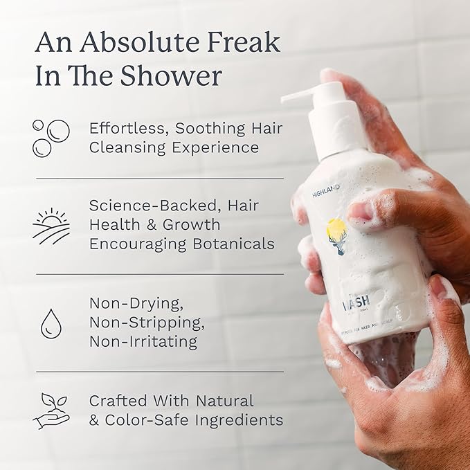 Highland: The Wash. Your new hair and scalp optimized shampoo alternative. Hydrating, balancing, nourishing & strengthening. Crafted with botanical ingredients.-BrightBean Baby