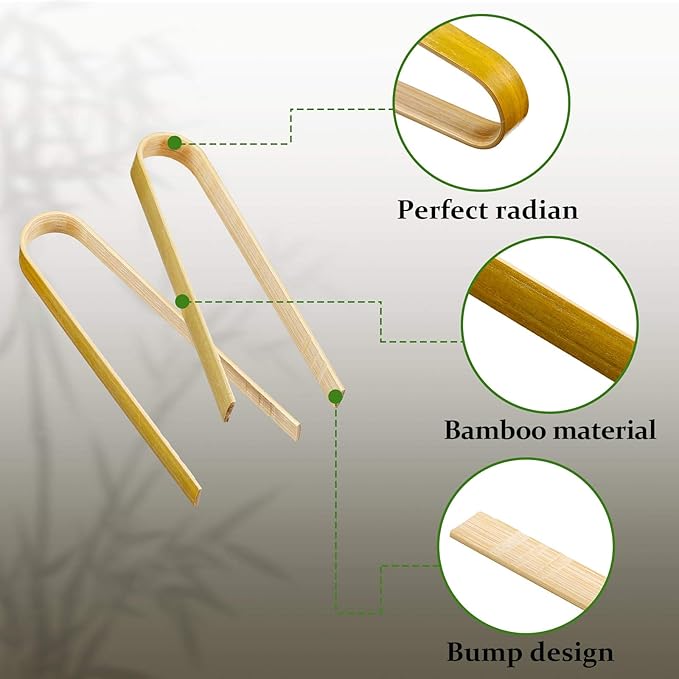 Patelai 180 Pieces Mini Bamboo Tongs Long Toast Tongs Disposable Wooden Cooking Bamboo Cooking Utensils for Toast Bread Pickles Tea Toaster Supplies (4 Inch)