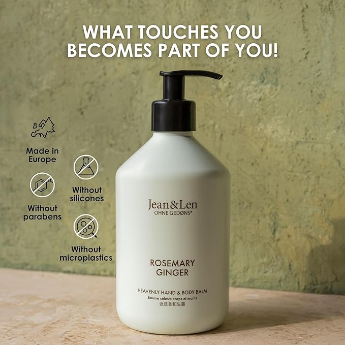 Jean & Len Heavenly Hand & Body Balm Rosemary & Ginger, for a fragrant care experience, with organic argan oil and shea butter, minimalistic bottle, without parabens & silicones, 16.91 Fl. Oz.-BrightBean Baby