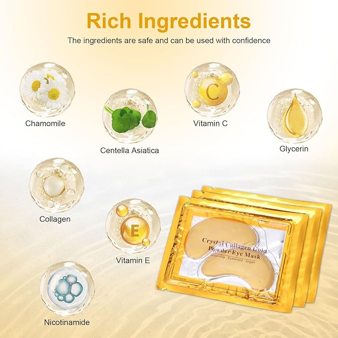Under Eye Patches, 20pcs Eye Masks for Dark Circles and Puffiness Wrinkles with Collagen Hydrating 24k Gold Eye Patches for Eye Bags Around The Eyes Skincare Treatment-BrightBean Baby