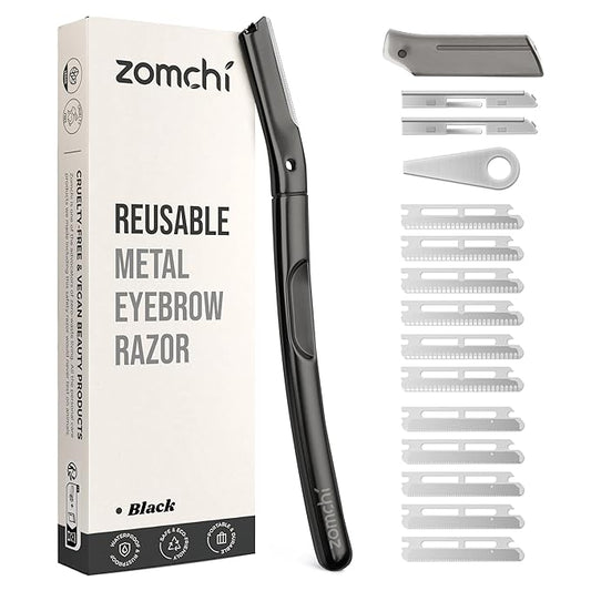 ZOMCHI Dermaplaning Tool for Face with 11 Refill Blades, Dermaplane Razor for Women and Men, Face Razor with Precision Silicone Cover, Eyebrow Razor, Facial Razor, Reusable Metal Handle - Matte Black-BrightBean Baby