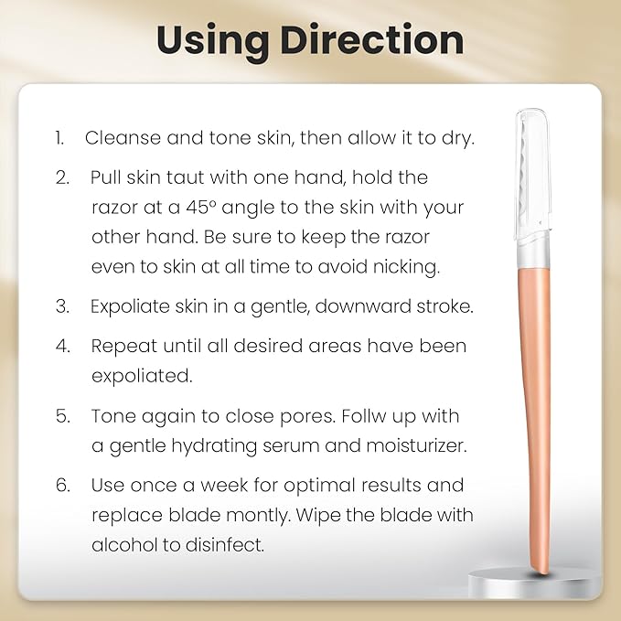 Dermaplaning Tool for Face Exfoliation, with 20 Replaceable Blades, Facial Shaver/Eyebrow Razor, Peach Fuzz Removal Eyebrow Shaper for Women, Easy to Use Dermaplaner Help Exfoliate and Smooth Skin-BrightBean Baby