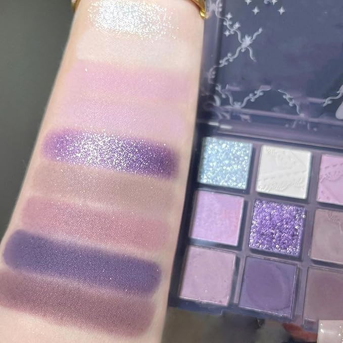 Erinde 9 Colors Eyeshadow Palette, Matte Shimmer Glitter Eye Shadow Palette Makeup, Highly Pigmented Long Lasting Waterproof, Natural Neutral Nude Eyeshadow Make Up Pallet, Purple Dreamscape-BrightBean Baby