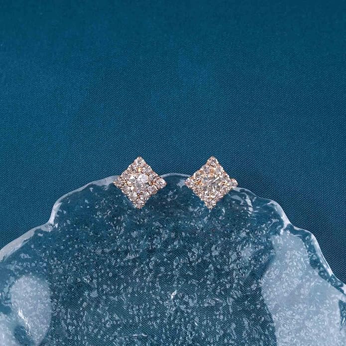 Vintage Crystal Square Earrings Rhinestone Square Stud Earrings Gold Cz Square Earrings Geometric Square Earrings Jewelry for Women-BrightBean Baby