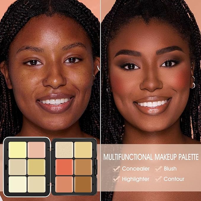 12 Colors Cream [Blush+Contour+Concealer+Highlighter] Makeup Palette for Cheeks - Multi-functional Makeup Palette with Brush, Natural Matte Long Wearing, Waterproof Face Makeup Palette (#04)-BrightBean Baby