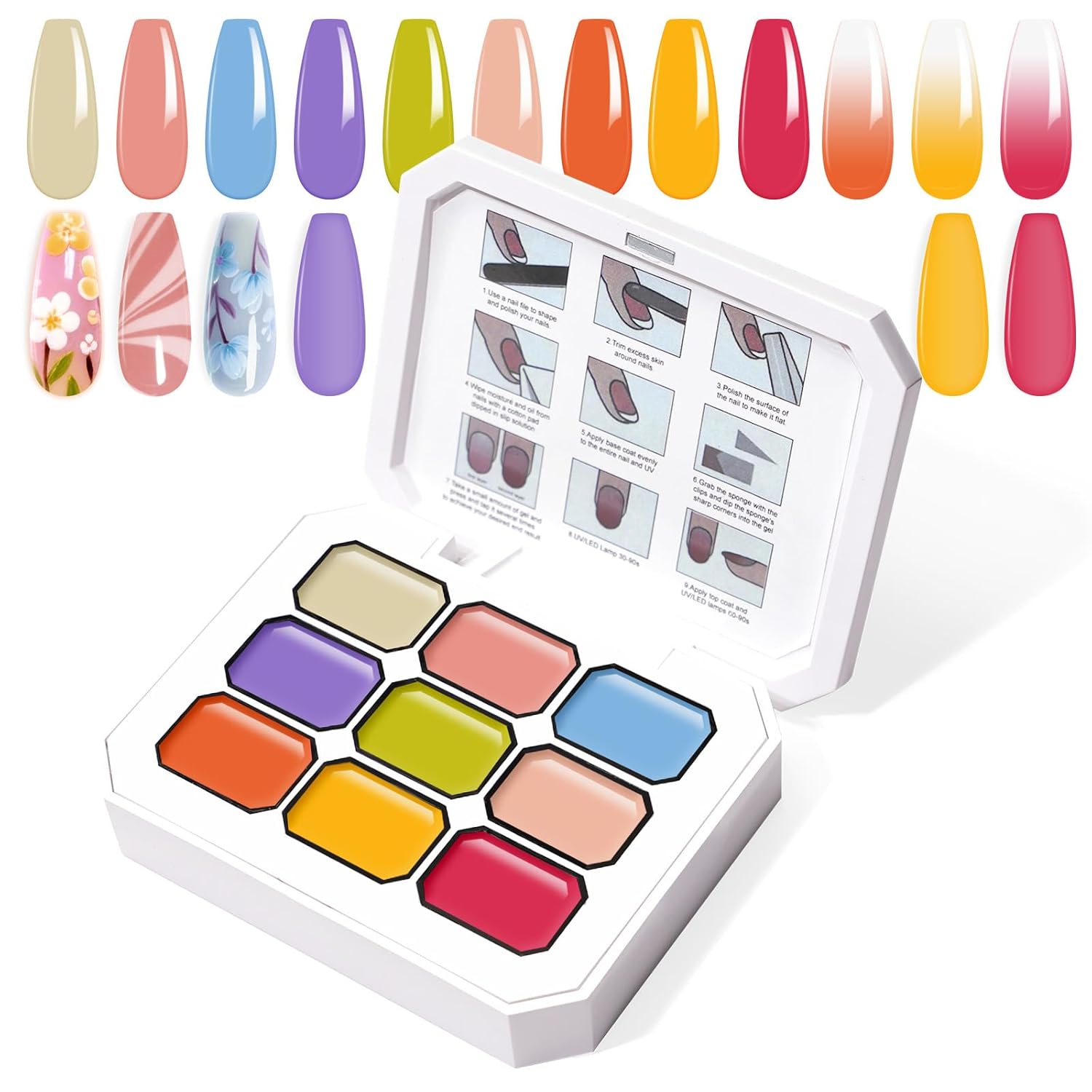 Gradient Painting Gel, 9 Bright Colors Ombre Gel Nail Polish Orange Yellow Blue for Pigment Pat Aura Nails French Manicure Soak Off UV Long-lasting Home Salon DIY Nail Art Joy Tints-BrightBean Baby