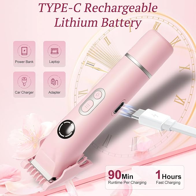 Bikini Trimmer for Women, 4 in 1 Wet/Dry Electric Razors for Women - Dual Head, Painless Rechargeable Portable Womens Razors for Shaving Set for Face, Nose, Eyebrows, Armpits, Bikini Area (Pink)-BrightBean Baby
