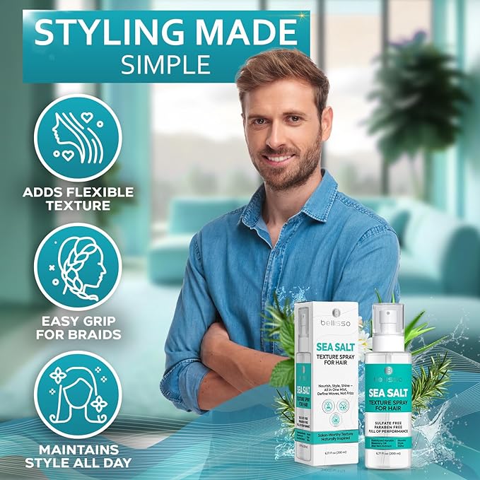 Sea Salt Spray - Dry Hair Texture for Women and Men - Products for Volume for Fine, Wavy and Curly Hair - Thickening, Texturizing and Light Volumizing Effect - Alcohol Free Formula - Travel Size-BrightBean Baby