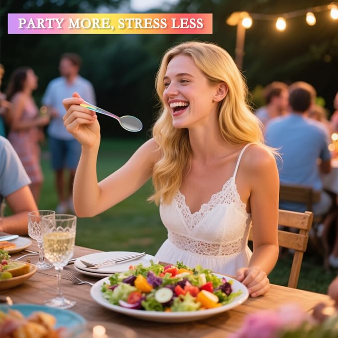 Supernal 120 PCS Clear Plastic Silverware Heavy Duty - Disposable Utensils Rainbow Colorful Silverware Set Include 40 Forks, 40 Knives and 40 Spoons for Trolls/Birthday Party, Baby Shower Decorations