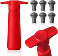 Vacu Vin Wine Saver Pump Red with Vacuum Wine Stopper - Keep Your Wine Fresh for up to 10 Days - 1 Pump 6 Stoppers - Reusable - Made in the Netherlands