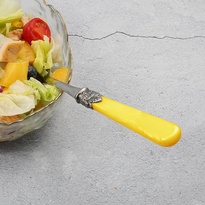 2-piece Salad Servers Stainless Steel Salad Serving Set Salad Fork and Spoon (Yellow)