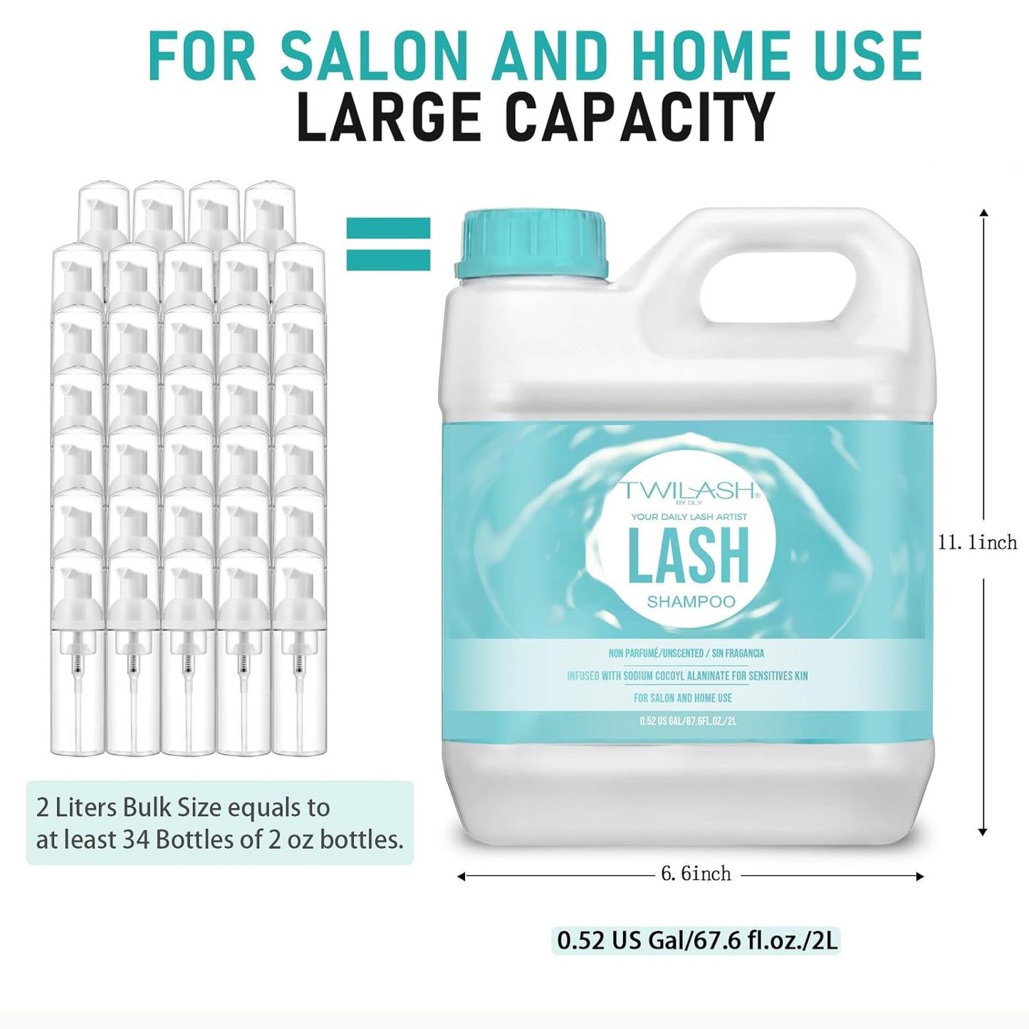 Lash Shampoo Bulk Upgraded Formula, Eyelash Cleanser for Extensions 2 Liters, Safe Makeup Remover, Non-irritating or Burning Eyelid Foaming Cleanser for Professional Salon and Home Use-BrightBean Baby