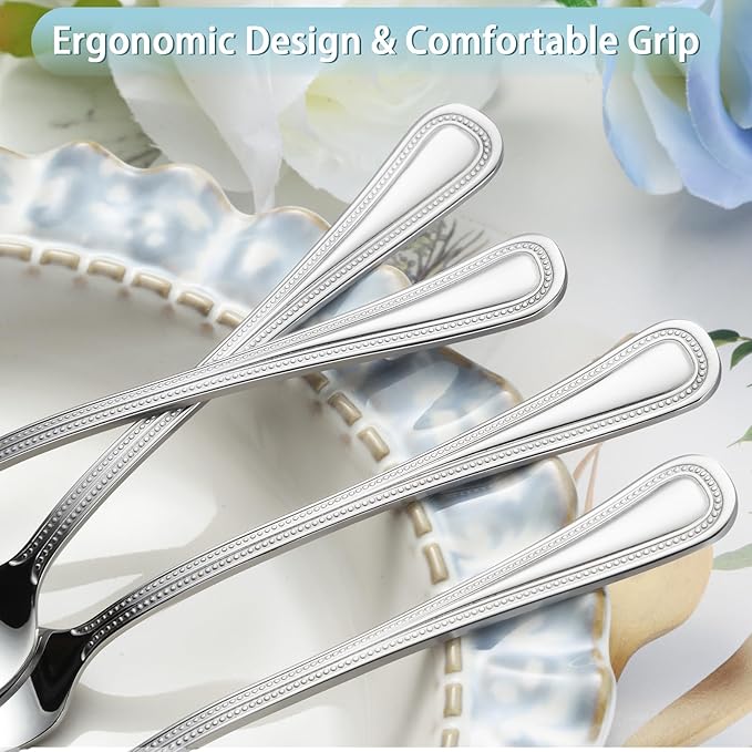 24 Pieces Teaspoons Set, 6.4 Inches Spoon Set, Stainless Steel Silverware, Small Spoons with Pearl Dot Design Handle, Dishwasher Safe, Tea Spoons Suitable for Home and Restaurant