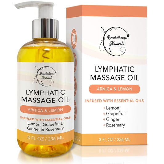 Lymphatic Massage Oil for Massage Therapy | 100% Natural Lymphatic Drainage Oil | Premium Quality with Arnica, Lemon & Ginger | for Post Surgery Recovery & Detox | 8oz by Brookethorne Naturals-BrightBean Baby
