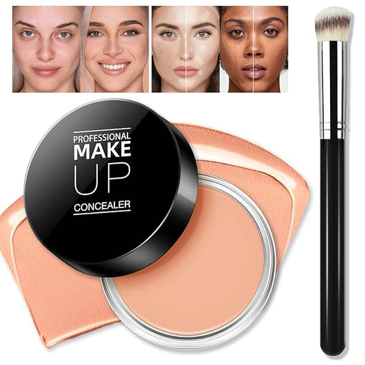 Cream Concealer Full Coverage Makeup, Matte Color Correcting Concealer with Brush, Waterproof, Conceals Blemish, Pores and Spots, Under Eye Makeup Concealer for Dark Circles (#06 TAN)-BrightBean Baby