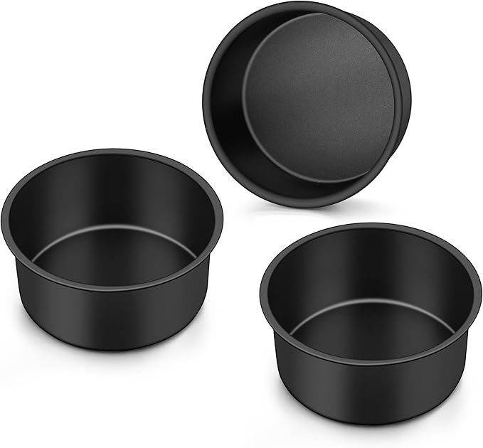 Onader Small Mini Round Cake Pan, 4 Inch Smash Cake Bake Pans Sets of 3 for Baking, Stainless Steel Baking Tins for Birthday Wedding, Nonstick
