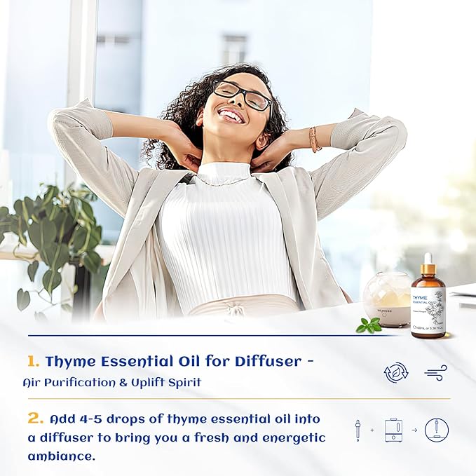 HIQILI 3.38 Fl Oz Thyme Essential Oil, 100% Pure Undiluted for Hair, Skin, Diffuser, Aromatherapy, Includes 10ML Travel Bottle - 100ML-BrightBean Baby