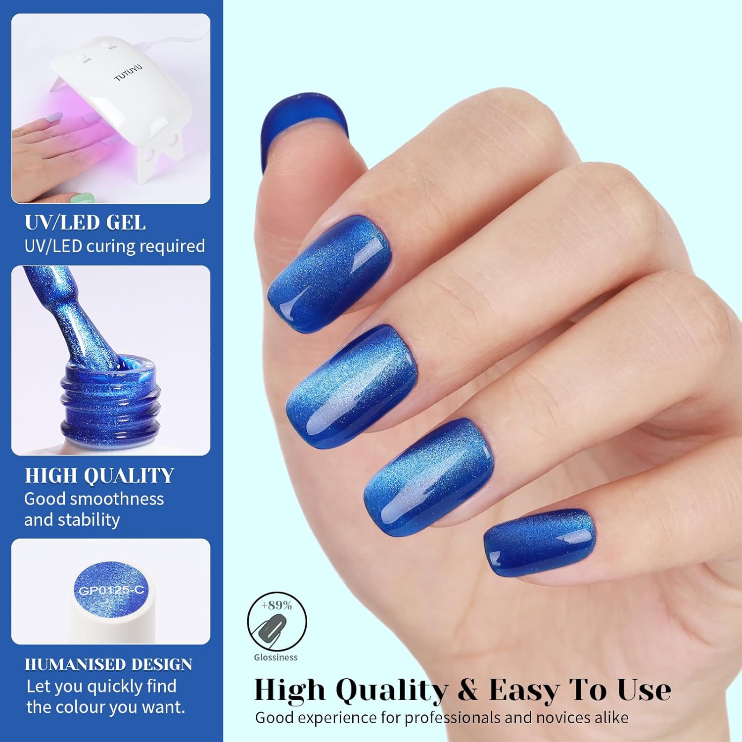 Blue Cat Eye Gel Nail Polish, LED UV Nail Lamp Needed Navy Blue Cateye Gel Polis Color for Summer Spring Winter, Perfect for DIY at Home & Ideal Gift for Nail Art Lovers!-BrightBean Baby