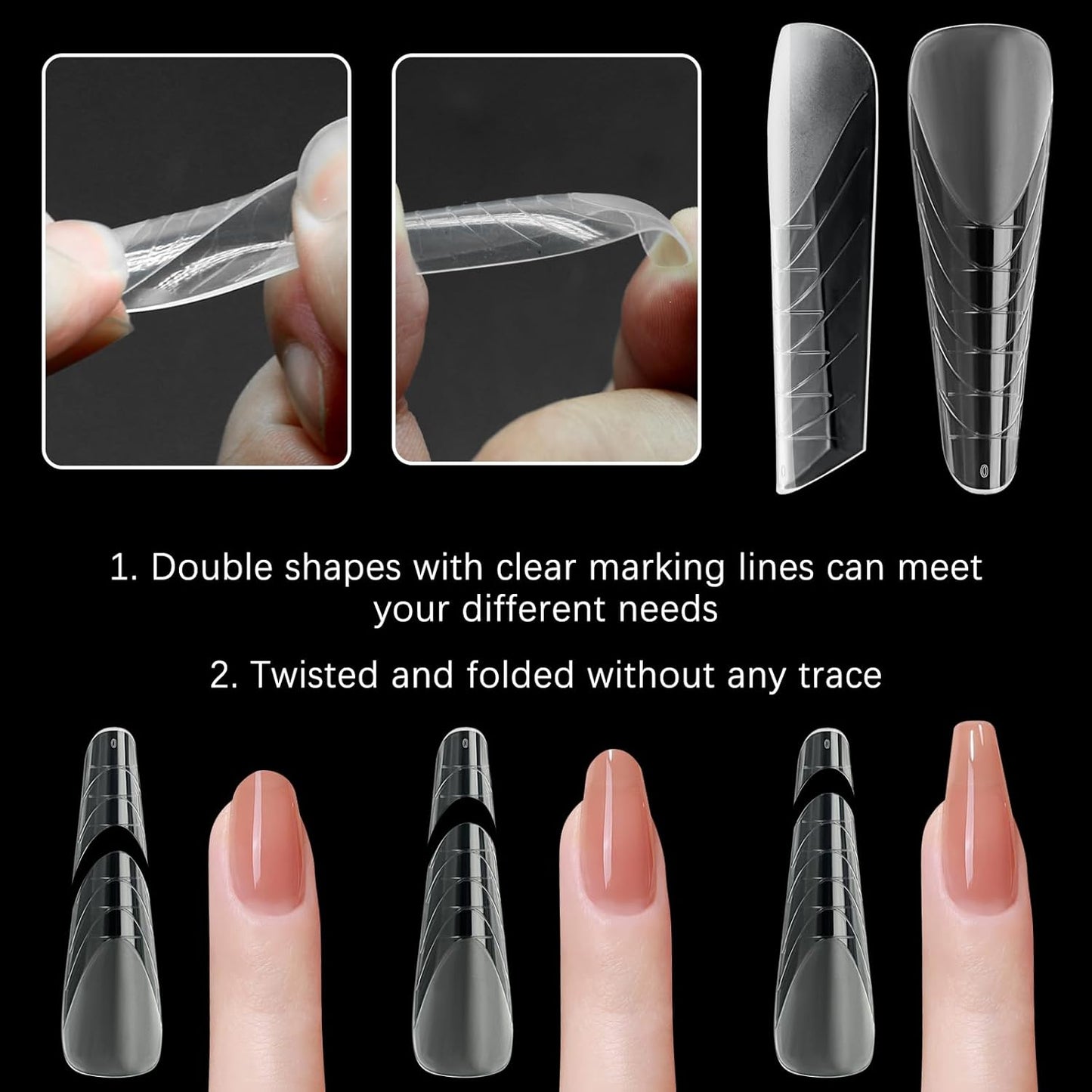 120 Pcs Dual Nail Forms 12 Sizes Half Matte Extension Poly Nail Gel Full Cover Nail Molds With Scale Builder Coffin Nail for Gel Manicure Nail Art Design Salon DIY at Home-BrightBean Baby
