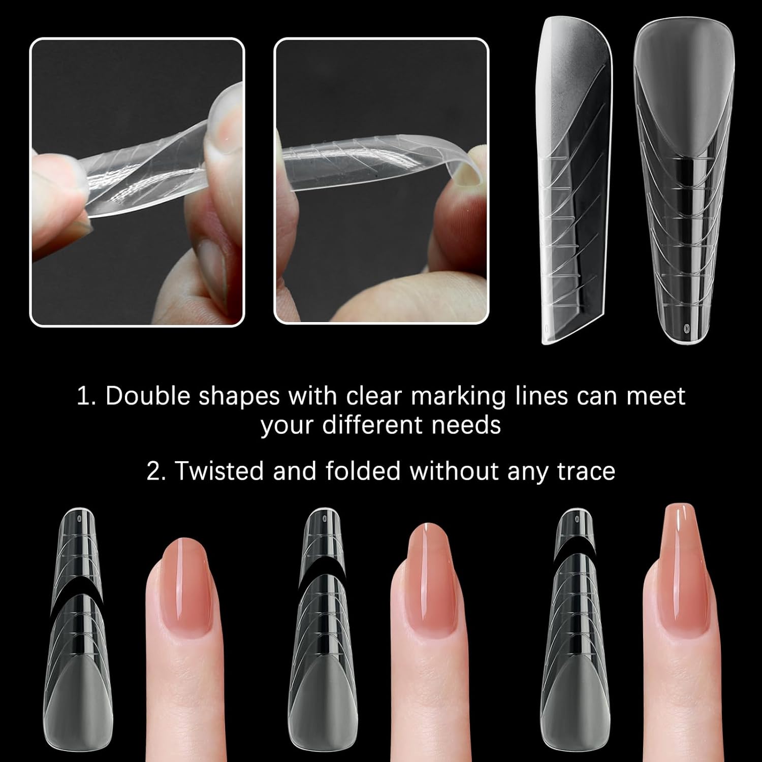 120 Pcs Dual Nail Forms 12 Sizes Half Matte Extension Poly Nail Gel Full Cover Nail Molds With Scale Builder Coffin Nail for Gel Manicure Nail Art Design Salon DIY at Home-BrightBean Baby