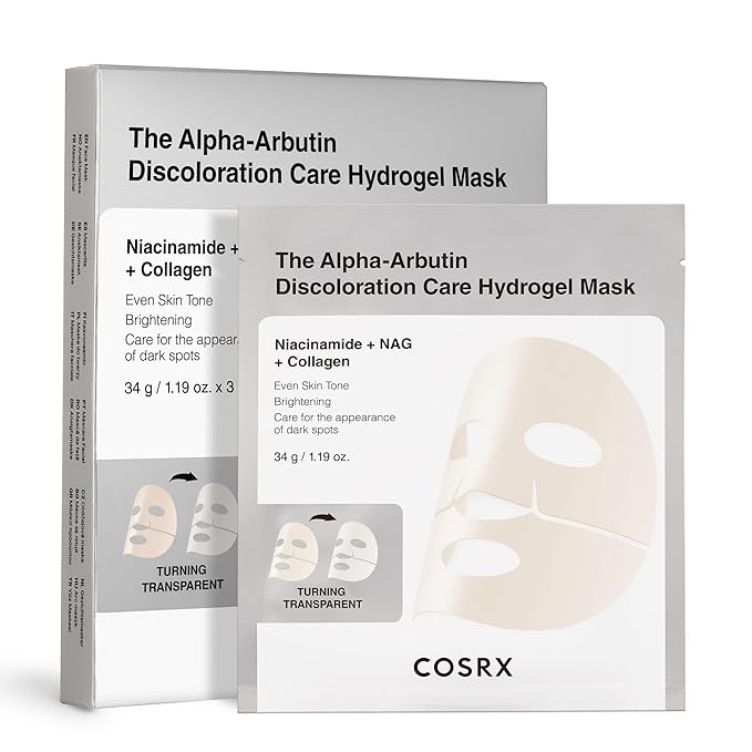 COSRX The Alpha-Arbutin Discoloration Care Hydrogel Face Masks Skincare 3 EA, Collagen Face Mask, Travel Essentials, Overnight Face Mask, Korean SkinCare-BrightBean Baby