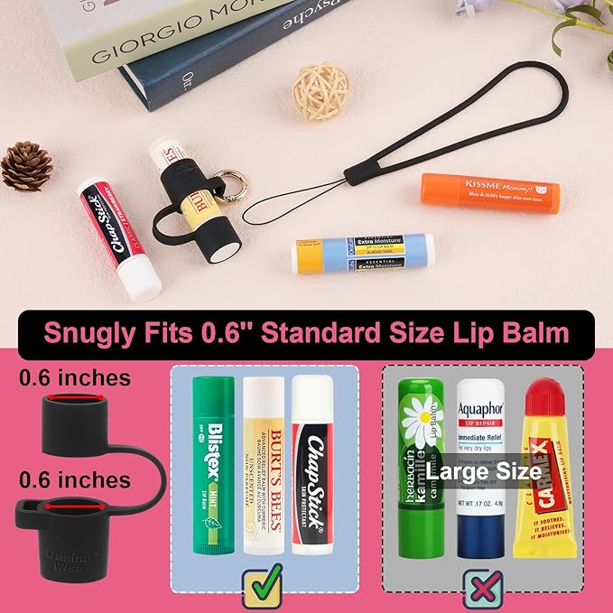 Desing Wish Silicone Lip Balm Holder with Silicone Zipper Pouch, Portable Lip Balm Keychain Sleeve - Silicone Storage Bag for Lip Balms/Small Cosmetics/Earphones/Keys - Black-BrightBean Baby