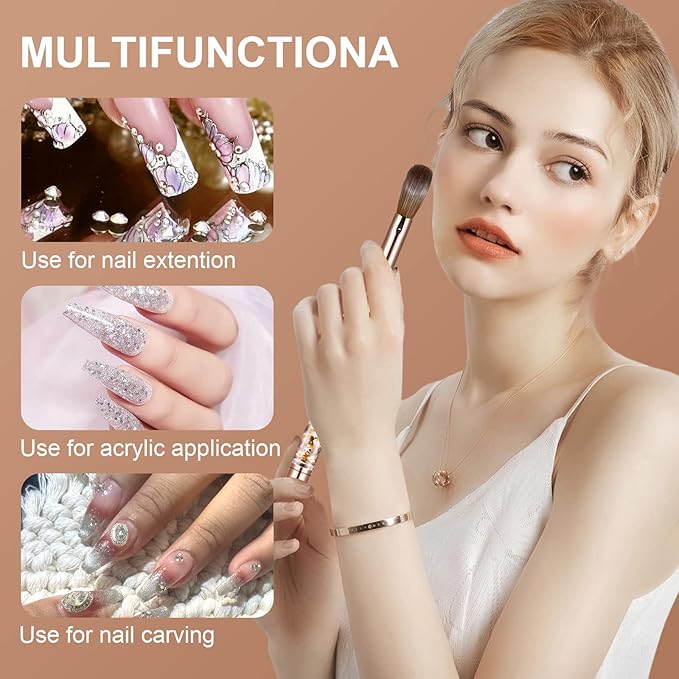 Acrylic Nail Brush Size 12,KEMEISI 100% Pure Kolinsky Nail Art Brushes Sturdy Handle Oval Shaped Acrylic Powder Nail Design Tools for Professional Manicure DIY Home Salon (Gold)-BrightBean Baby