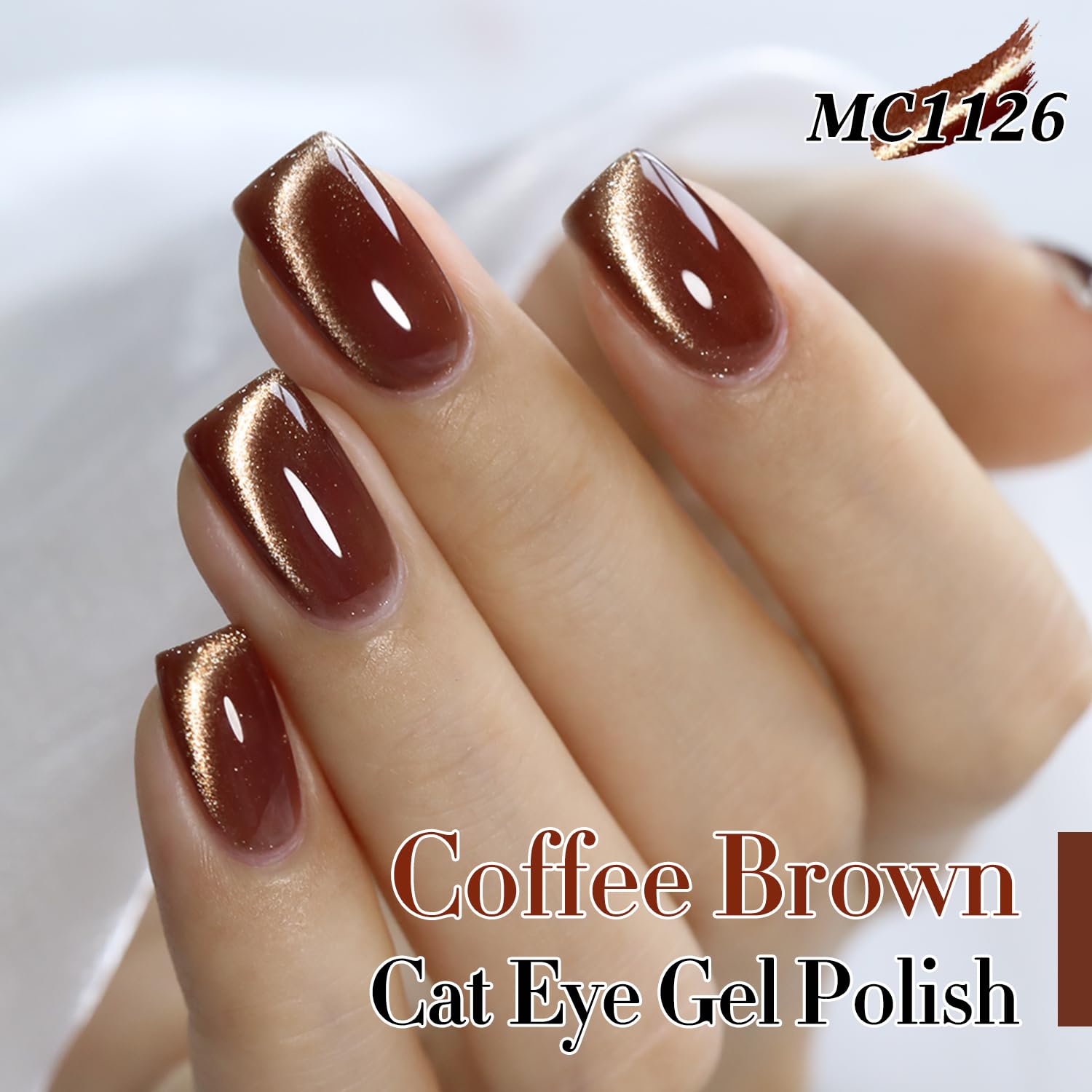 Double Rhythm 15ML Ice Glass Cat Eye Gel Polish with Magnet Holographic Glitter Shimmer Translucent Sheer Color Salon Soak Off Magnetic Nail at Home (Coffee Brown-MC1126)-BrightBean Baby