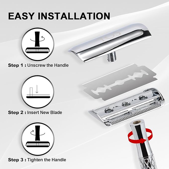 Double Edge Safety Razor for Men with Stand and Silicone Cover - Durable Metal Eco-Friendly Single Blade Safety Razor with 10 Blades- Closed Smooth Shave (Silver)-BrightBean Baby