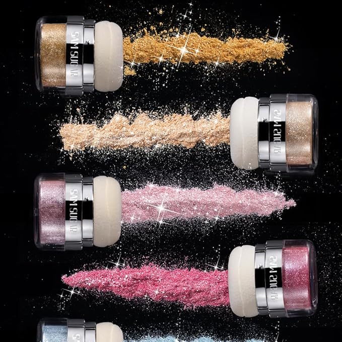 Glitter Body Highlighter Powder Body Shimmer Sparkle Face Brightening Highlighter Powder for Face Eyes Body Glow Makeup With sponge head（01#）-BrightBean Baby