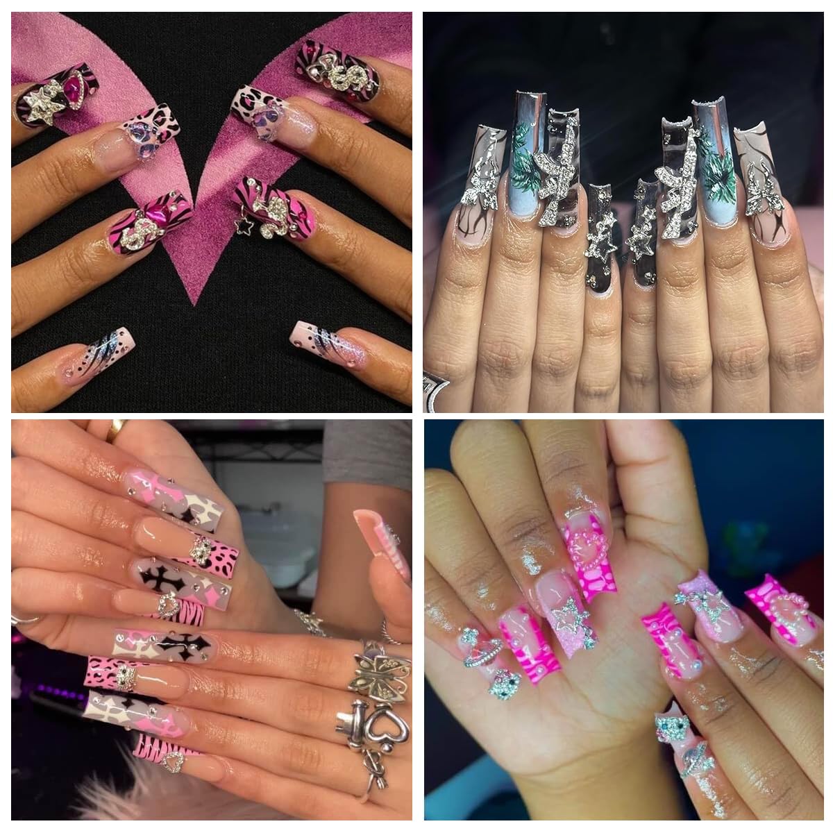 50Pcs Nail Charms Rhinestones Gems Kitty Heart Star Gun Planet Cross Jewelry for Acrylic Nails Accessories Women Nail Decorations Manicure Craft DIY Nail Art Supplies-BrightBean Baby