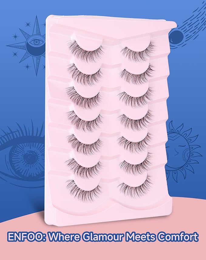 Short Lashes Natural Look Everyday Wispy Eyelashes Mink Flared Eyelashes Strip False Eye Lash Soft Clear Band 7 Pairs SF-05-BrightBean Baby