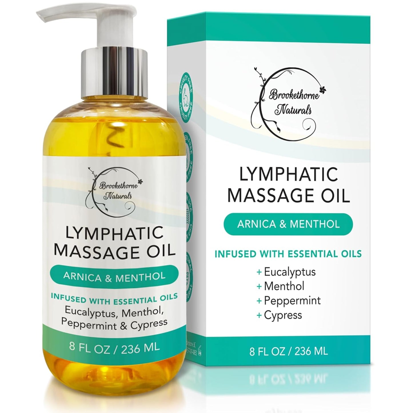 Lymphatic Drainage Massage Oil for Massage Therapy | Premium Quality, 100% Natural with Arnica Eucalyptus & Menthol | for Post Surgery Recovery & Detox | 8oz by Brookethorne Naturals-BrightBean Baby