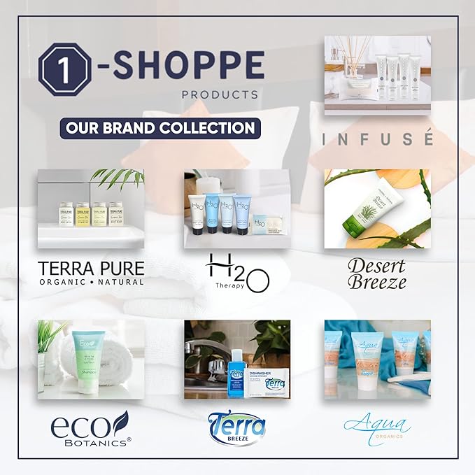 Terra Pure Spa Collection Bulk Set Toiletries | 1-Shoppe All-In-Kit Amenities for Hotels & Airbnb | 0.85 oz Hotel Shampoo & Conditioner, Body Wash, Lotion & Cleansing Bar Travel Size Tubes| 300 Pieces-BrightBean Baby